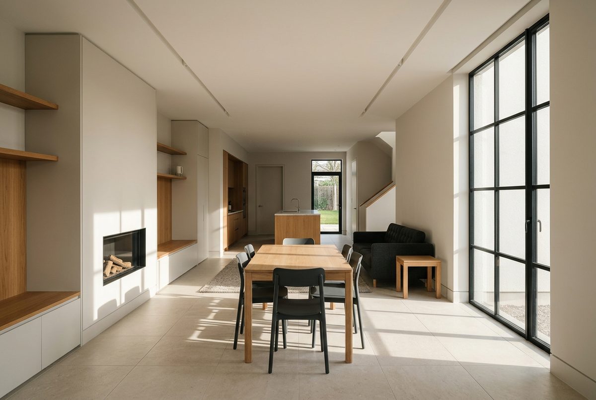Finished open-plan living and dining space after a full refurbishment
