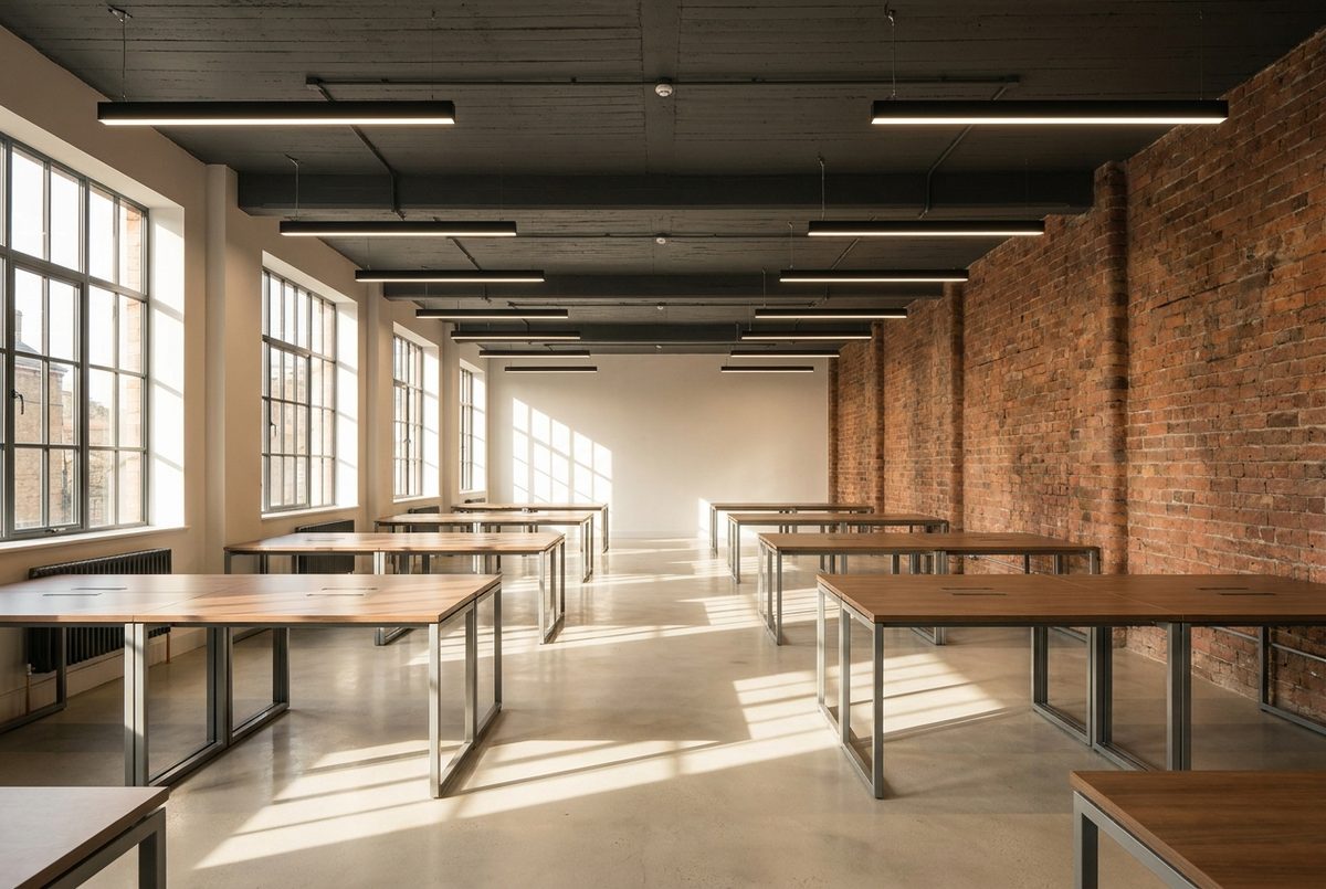 Commercial interior fit-out with linear lighting